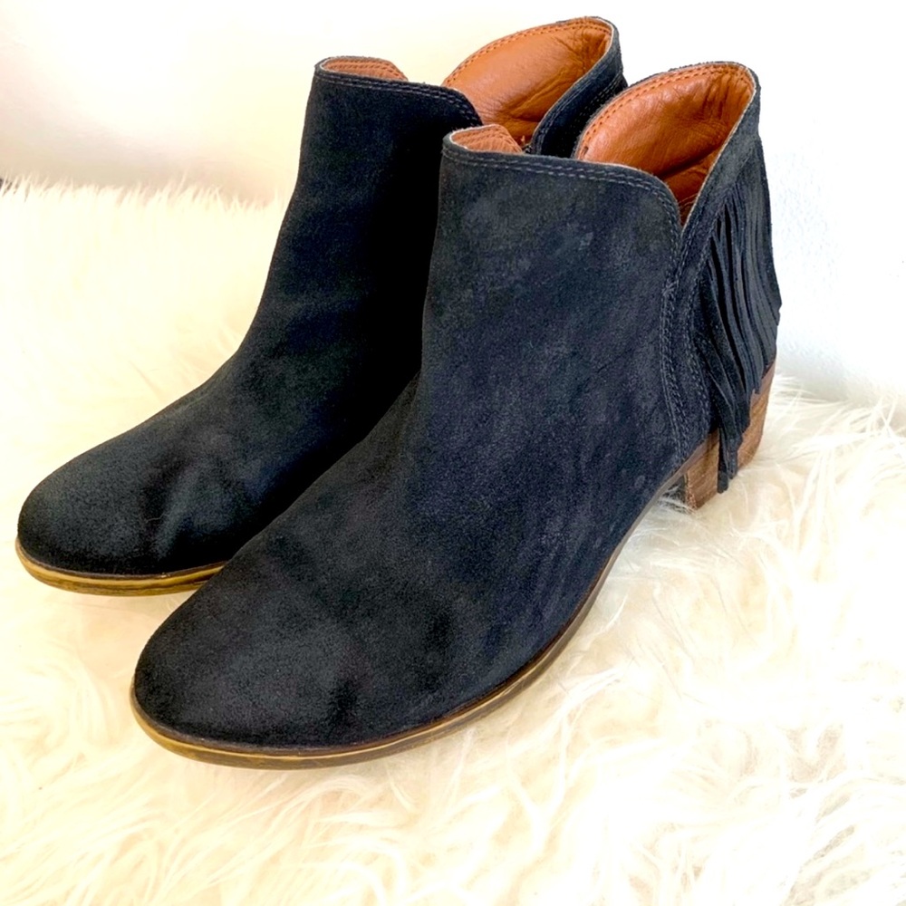 Lucky Brand Black Suede Ankle Boot with Tassel Fringe - Size 7.5M